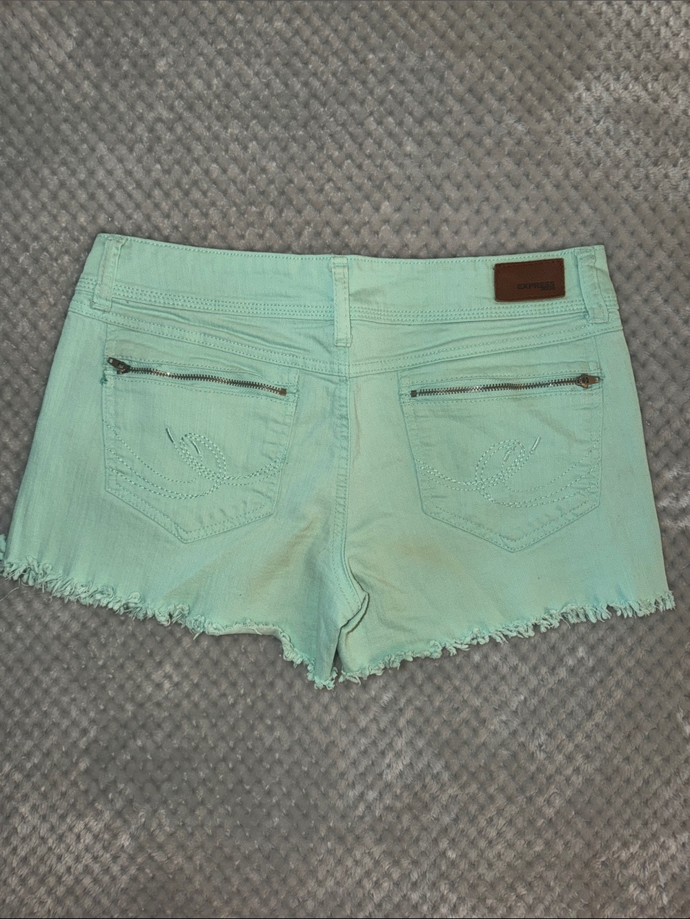Express Mint Denim Shorts with Frayed Hem